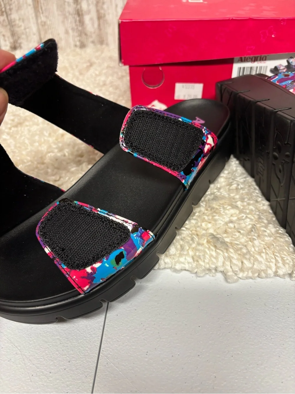 Alegria Women’s Pink Blue Multicolor Abstract Slide Sandals